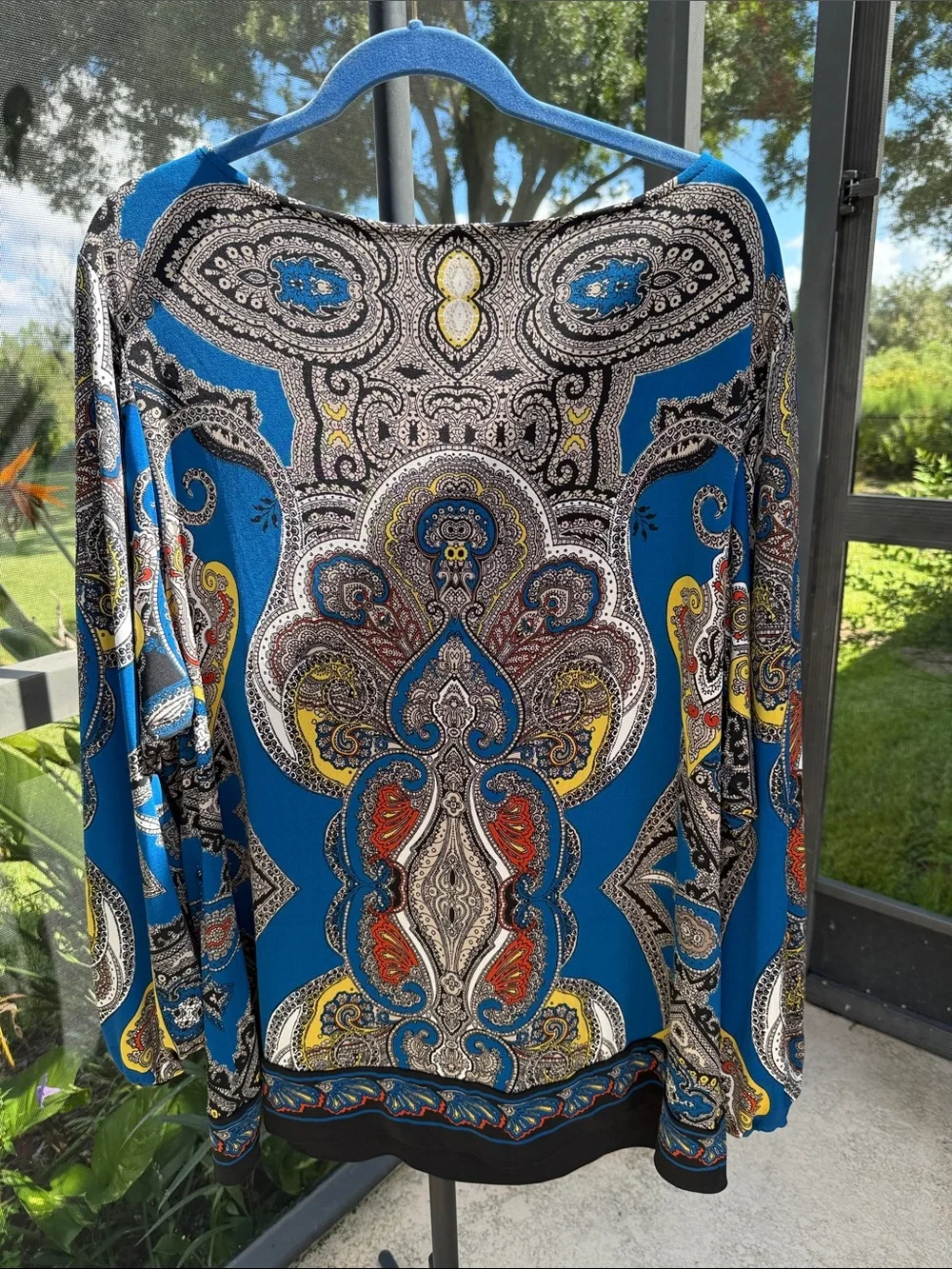 Alfani Blue Paisley-Print Long Sleeve Top